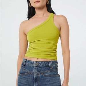the line by k driss one shoulder tank top in chartreuse green